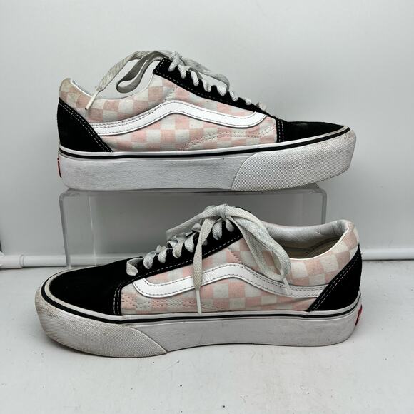 Vans Shoes Womens 8 Platform Check Lace Low Pink White Black Skate Sneaker - Picture 2 of 8